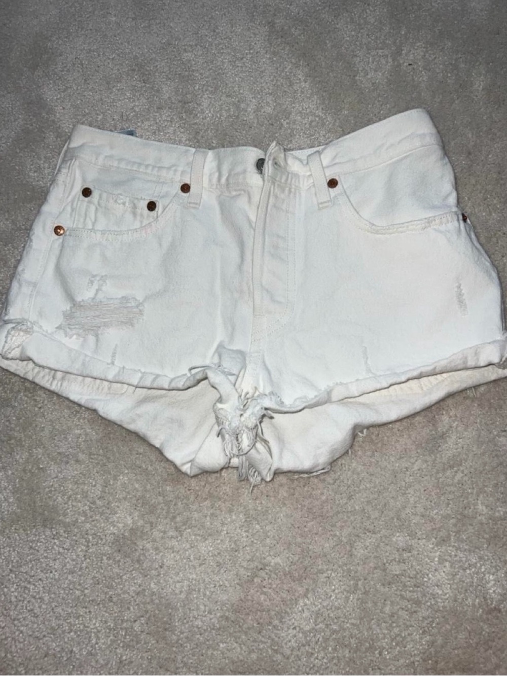 Levi's White Distressed Denim Cutoff Shorts